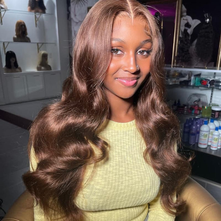 SZC Chocolate Reddish Brown 13x4 Lace Front Virgin Remy Human Hair Wigs 200 Density