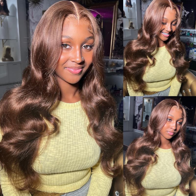 SZC Chocolate Reddish Brown 13x4 Lace Front Virgin Remy Human Hair Wigs 200 Density