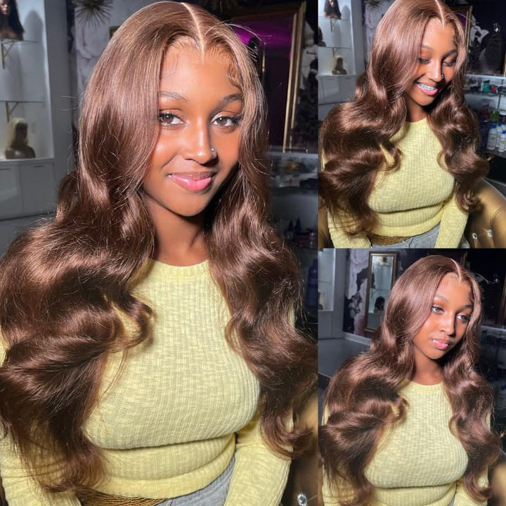 SZC Chocolate Reddish Brown 13x4 Lace Front Virgin Remy Human Hair Wigs 200 Density