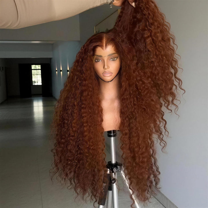 SZC Copper Auburn Orange Brown Deep Curly 250 300 Density 13x4 Lace Front Human Hair Wig
