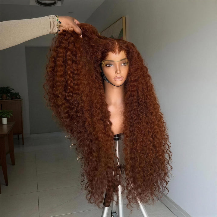 SZC Copper Auburn Orange Brown Deep Curly 250 300 Density 13x4 Lace Front Human Hair Wig