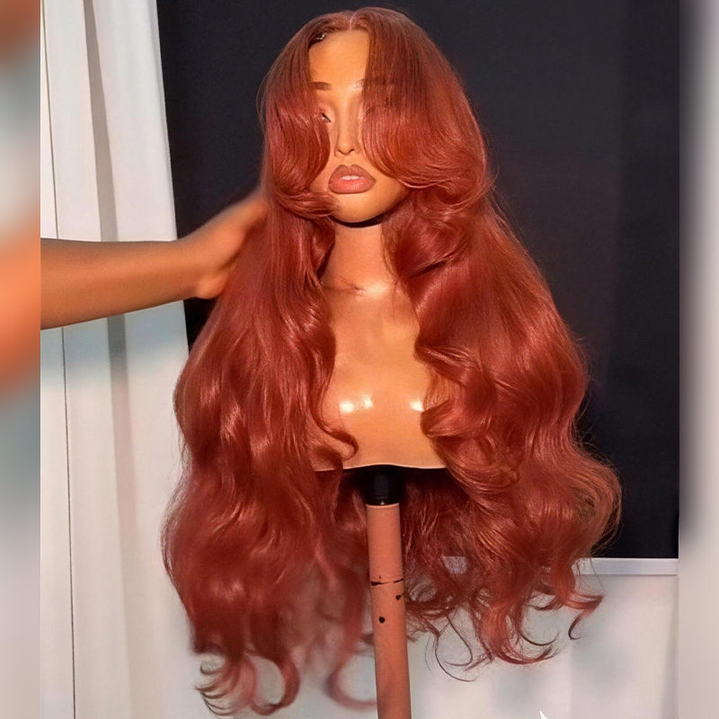 SZC Copper Auburn Red 250 300 Density 13x4 Lace Front Human Hair Wig
