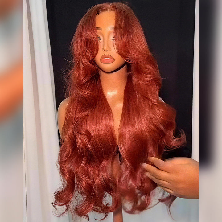 SZC Copper Auburn Red 250 300 Density 13x4 Lace Front Human Hair Wig