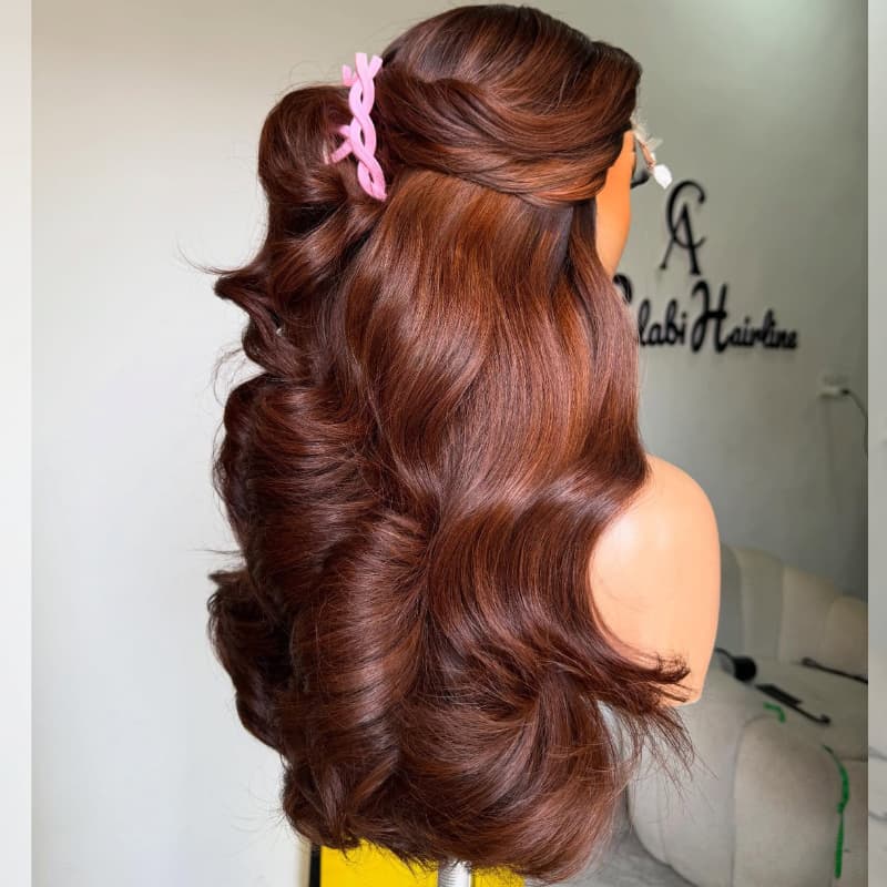 SZC Copper Chestnut Auburn Brown Wavy 13X4 Lace Front Human Hair Wigs 250 300 Density