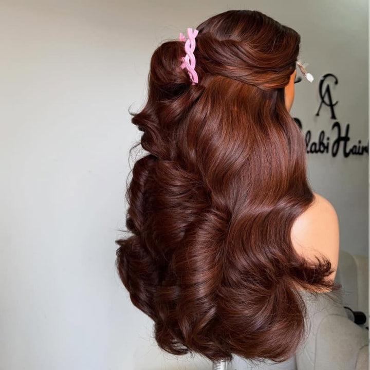 SZC Copper Chestnut Auburn Brown Wavy 13X4 Lace Front Human Hair Wigs 250 300 Density