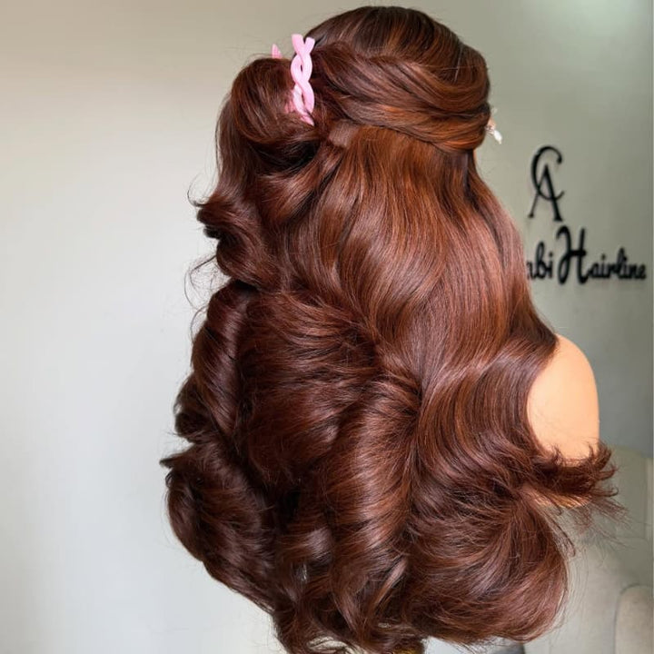 SZC Copper Chestnut Auburn Brown Wavy 13X4 Lace Front Human Hair Wigs 250 300 Density