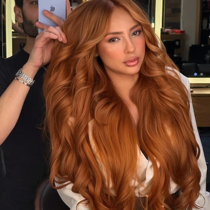 SZC Copper Reddish Orange Brown 250 300 Density 13x4 Lace Front Human Hair Wig