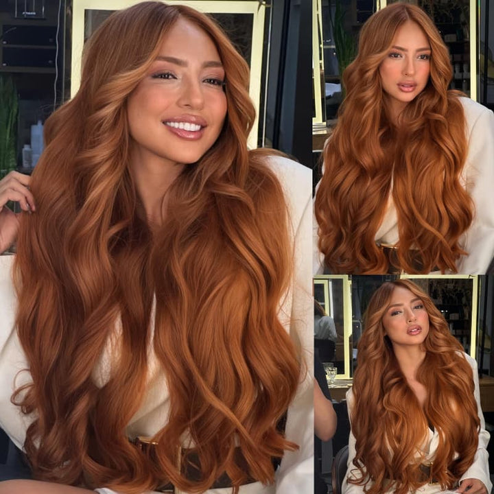 SZC Copper Reddish Orange Brown 250 300 Density 13x4 Lace Front Human Hair Wig