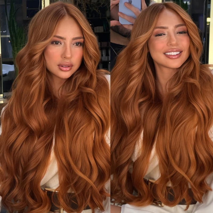 SZC Copper Reddish Orange Brown 250 300 Density 13x4 Lace Front Human Hair Wig