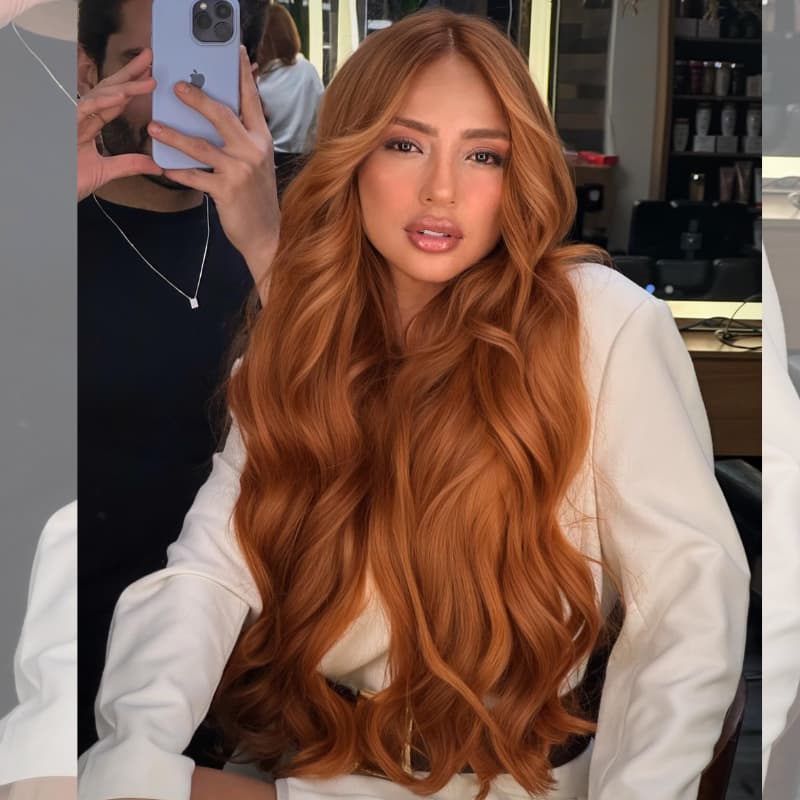 SZC Copper Reddish Orange Brown 250 300 Density 13x4 Lace Front Human Hair Wig