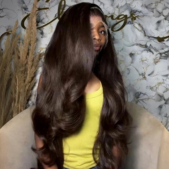 SZC Dark Brown 42 40 38 36 34 32 30 inch Knee Length 13x4 Lace Front Human Hair Wigs