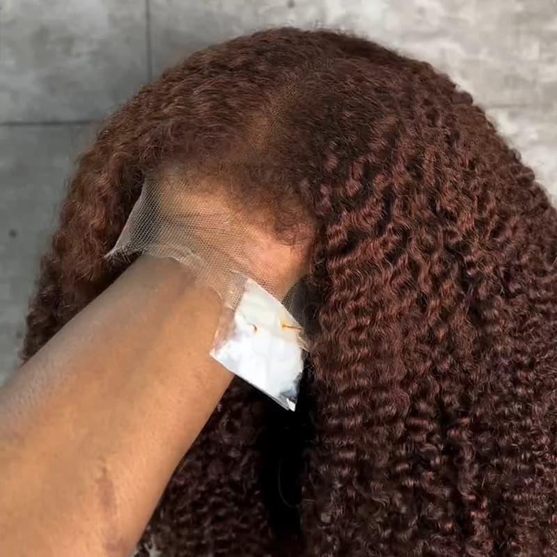 SZC Dark Burgundy Brown Coily Kinky Curly Short Bob 13x4 Lace Front Human Hair Wigs