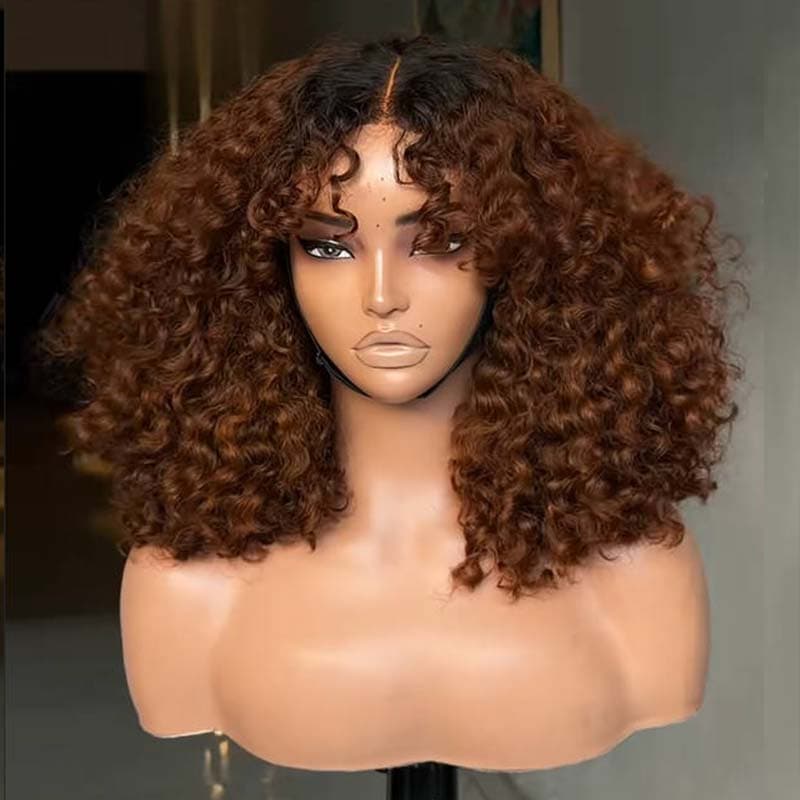 SZC Dark Chocolate Brown Defined Deep Curly Short Bob 13x4 Lace Front Human Hair Wigs