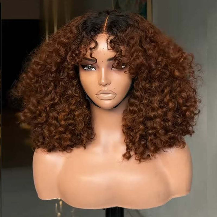SZC Dark Chocolate Brown Defined Deep Curly Short Bob 13x4 Lace Front Human Hair Wigs