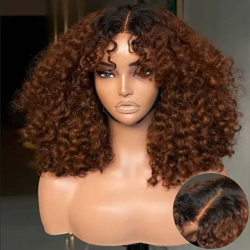 SZC Dark Chocolate Brown Defined Deep Curly Short Bob 13x4 Lace Front Human Hair Wigs