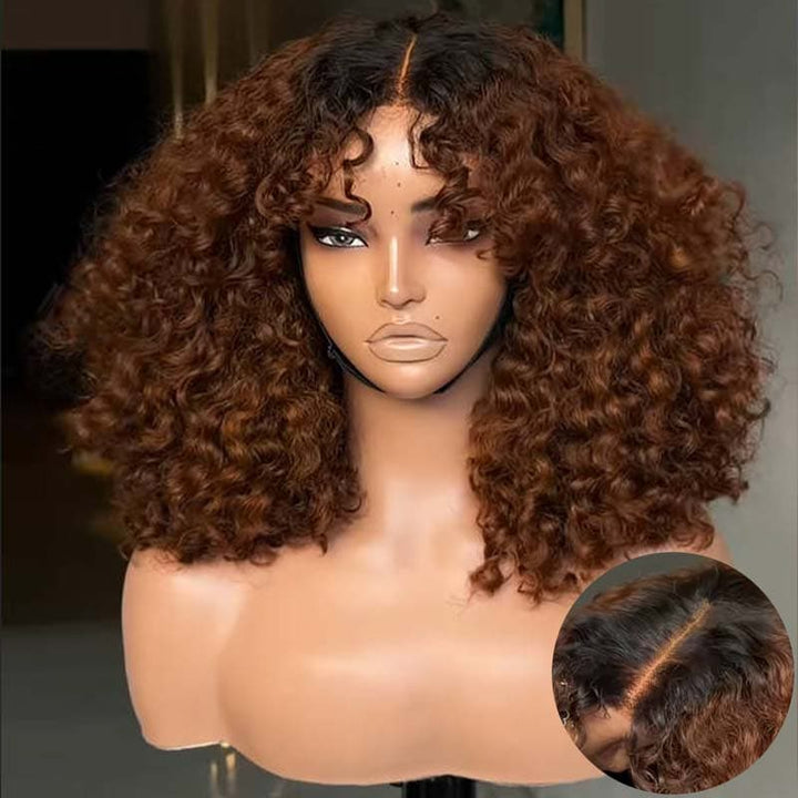 SZC Dark Chocolate Brown Defined Deep Curly Short Bob 13x4 Lace Front Human Hair Wigs