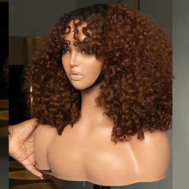 SZC Dark Chocolate Brown Defined Deep Curly Short Bob 13x4 Lace Front Human Hair Wigs