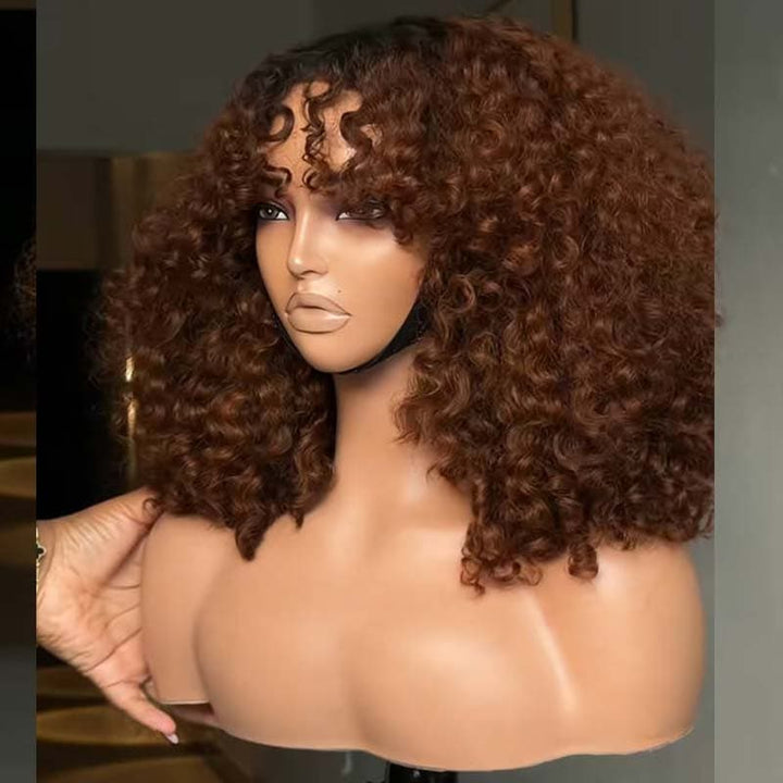 SZC Dark Chocolate Brown Defined Deep Curly Short Bob 13x4 Lace Front Human Hair Wigs