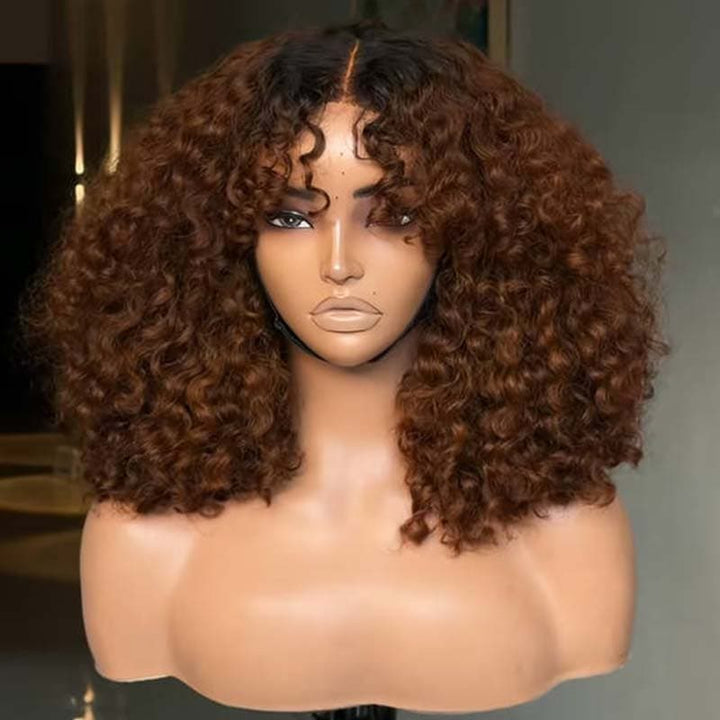 SZC Dark Chocolate Brown Defined Deep Curly Short Bob 13x4 Lace Front Human Hair Wigs