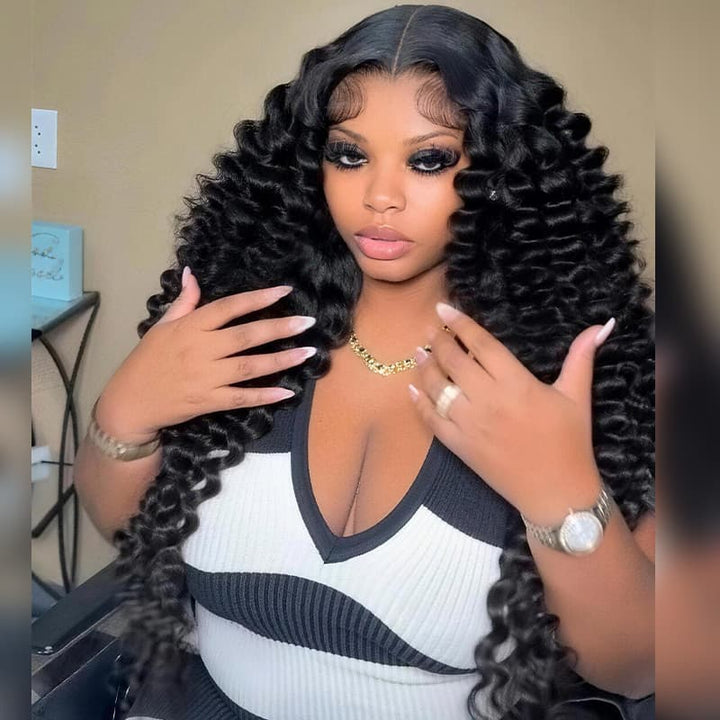 SZC Defined Deep Wave Curls 250 300 Density 13x4 Lace Front Human Hair Wigs
