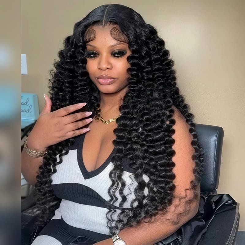 SZC Defined Deep Wave Curls 250 300 Density 13x4 Lace Front Human Hair Wigs