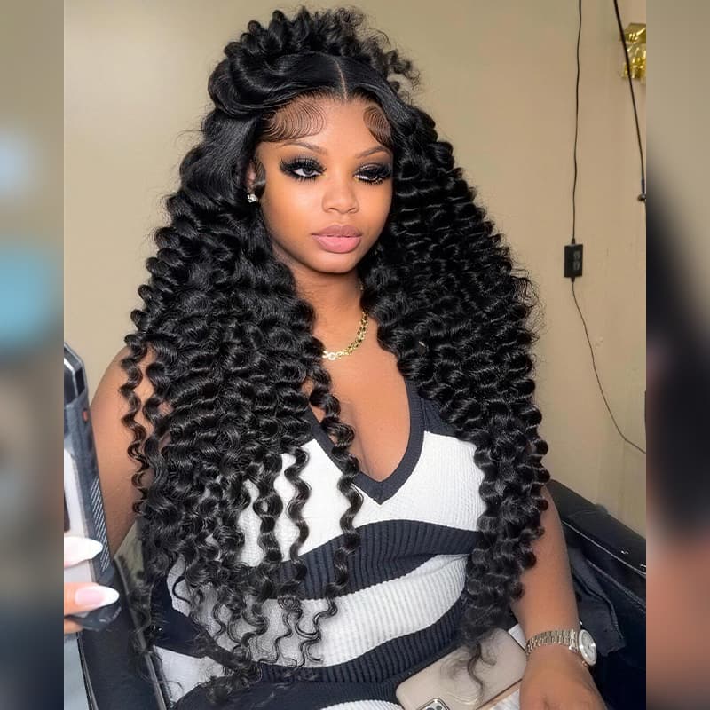 SZC Defined Deep Wave Curls 250 300 Density 13x4 Lace Front Human Hair Wigs