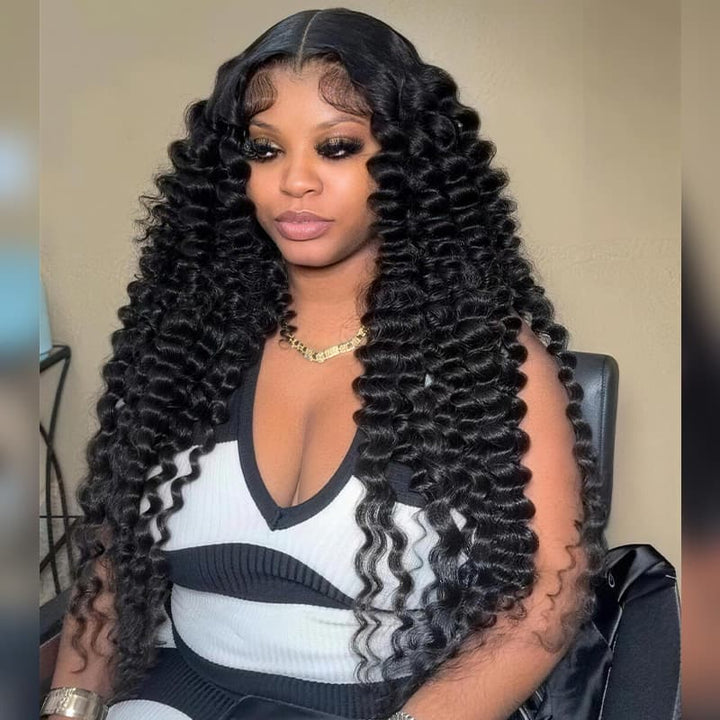 SZC Defined Deep Wave Curls 250 300 Density 13x4 Lace Front Human Hair Wigs