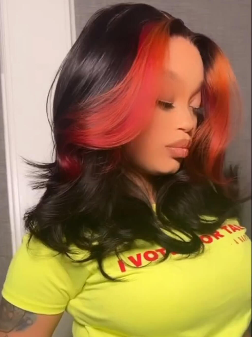 SZC 300 Density Black With Ginger Skunk Stripe 13x4 HD Lace Front Human Hair Wigs