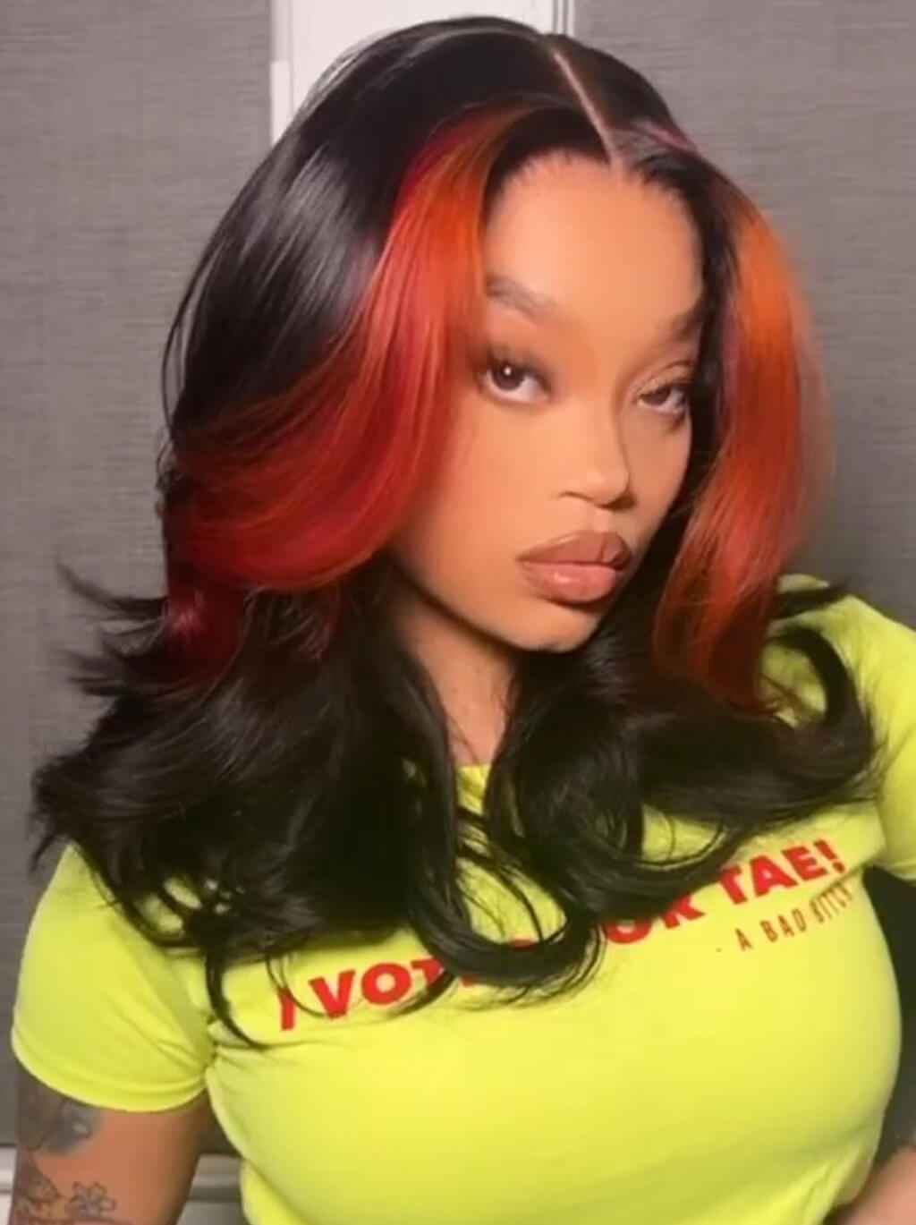 SZC 300 Density Black With Ginger Skunk Stripe 13x4 HD Lace Front Human Hair Wigs