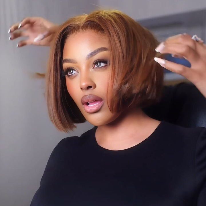 SZC Elegant Bob Brown Short 13x4 Lace Front Virgin Human Hair Wigs