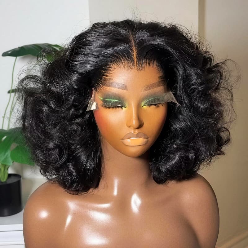 SZC Fluffy Bouncy Loose Body Wave Short Bob 13x4 Lace Frontal Human Hair Wigs