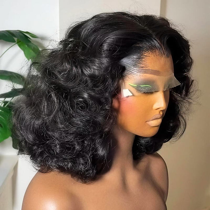 SZC Fluffy Bouncy Loose Body Wave Short Bob 13x4 Lace Frontal Human Hair Wigs