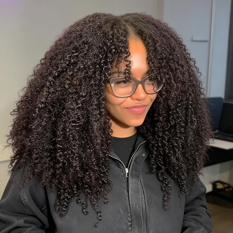 SZC Fluffy Kinky Curly Coils Short Bob Natural Black 13x4 Lace Frontal Human Hair Wigs