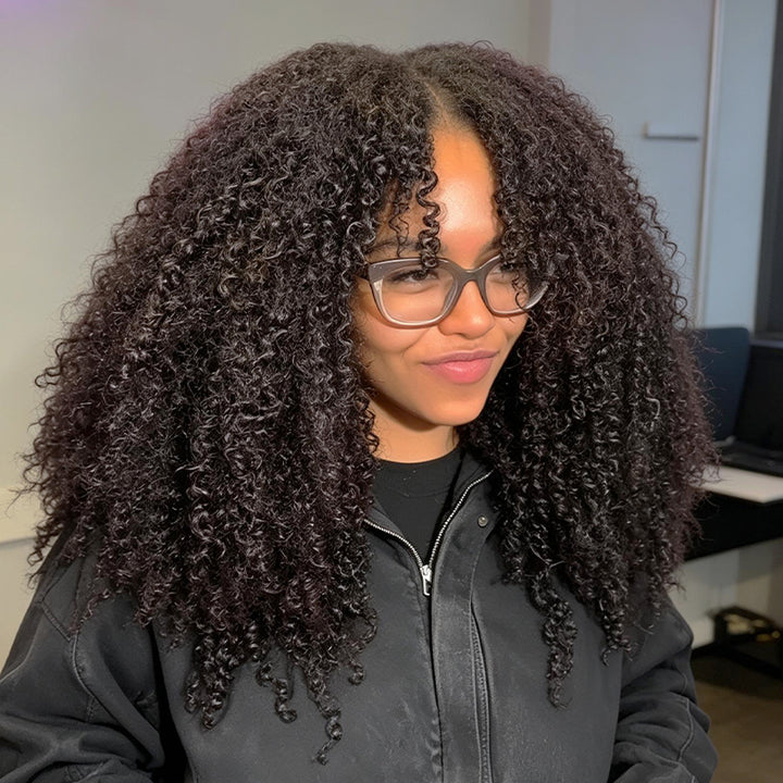 SZC Fluffy Kinky Curly Coils Short Bob Natural Black 13x4 Lace Frontal Human Hair Wigs