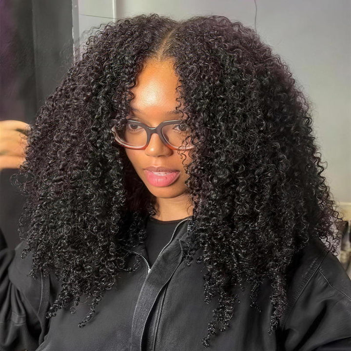 SZC Fluffy Kinky Curly Coils Short Bob Natural Black 13x4 Lace Frontal Human Hair Wigs