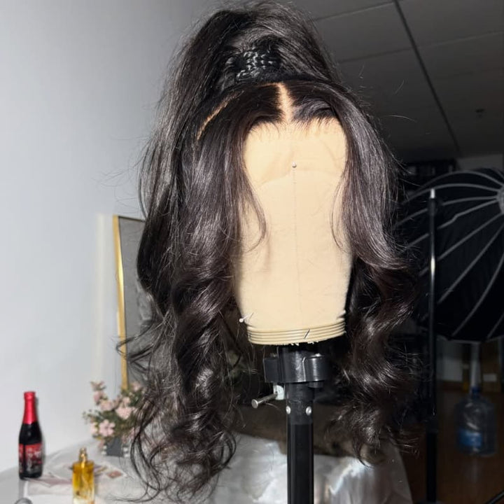 SZC Full Lace Free Part Anywhere Updo Ponytails Buns Friendly Wavy Human Hair Wigs