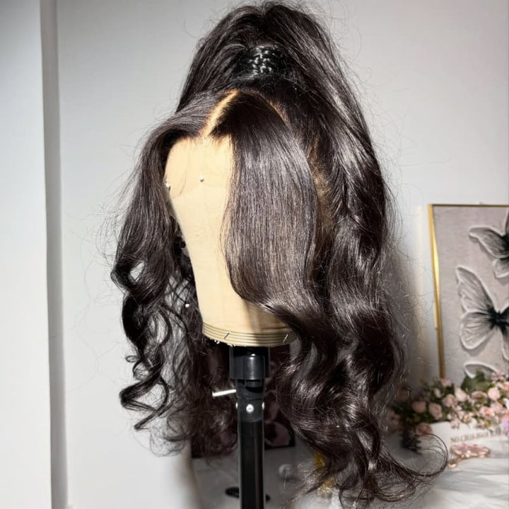 SZC Full Lace Free Part Anywhere Updo Ponytails Buns Friendly Wavy Human Hair Wigs