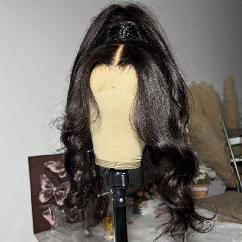 SZC Full Lace Free Part Anywhere Updo Ponytails Buns Friendly Wavy Human Hair Wigs