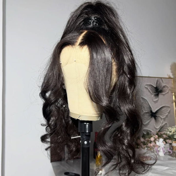 SZC Full Lace Free Part Anywhere Updo Ponytails Buns Friendly Wavy Human Hair Wigs