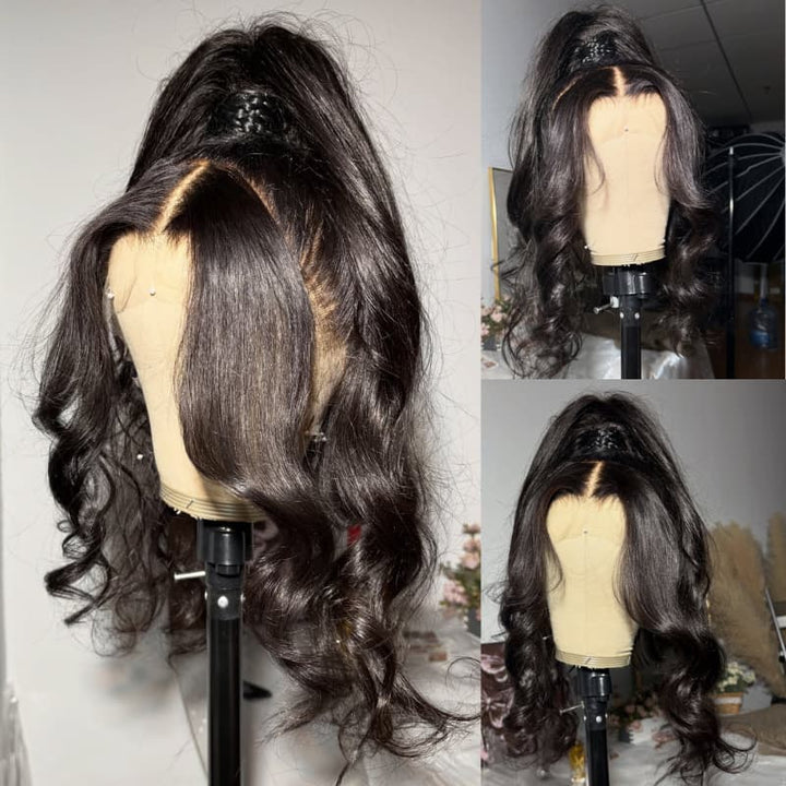 SZC Full Lace Free Part Anywhere Updo Ponytails Buns Friendly Wavy Human Hair Wigs