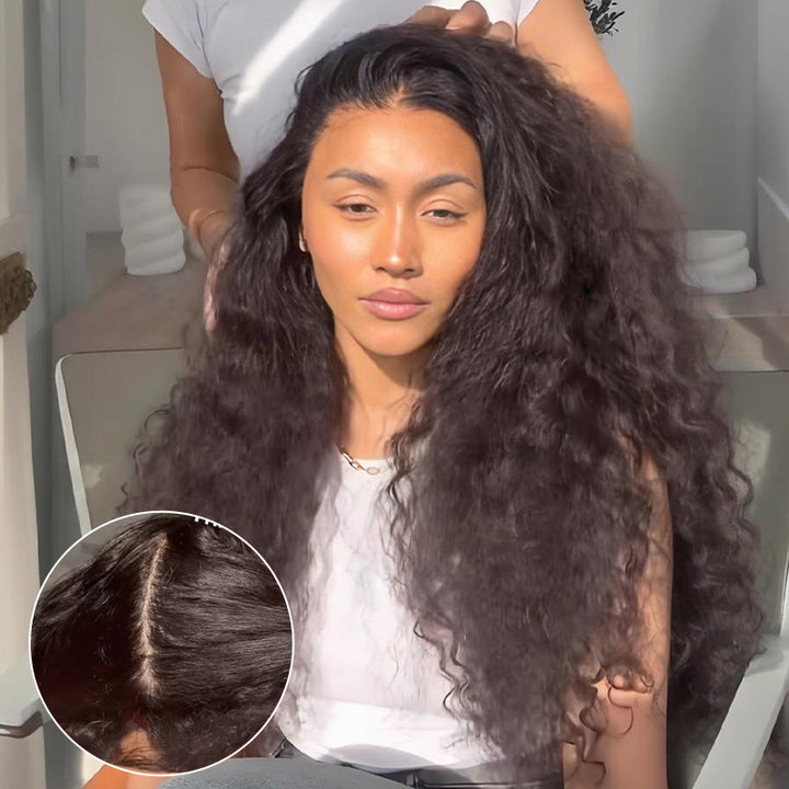 SZC Full Lace Frontal Free Part Anywhere Natural Scalp Water Wave Human Hair Wigs