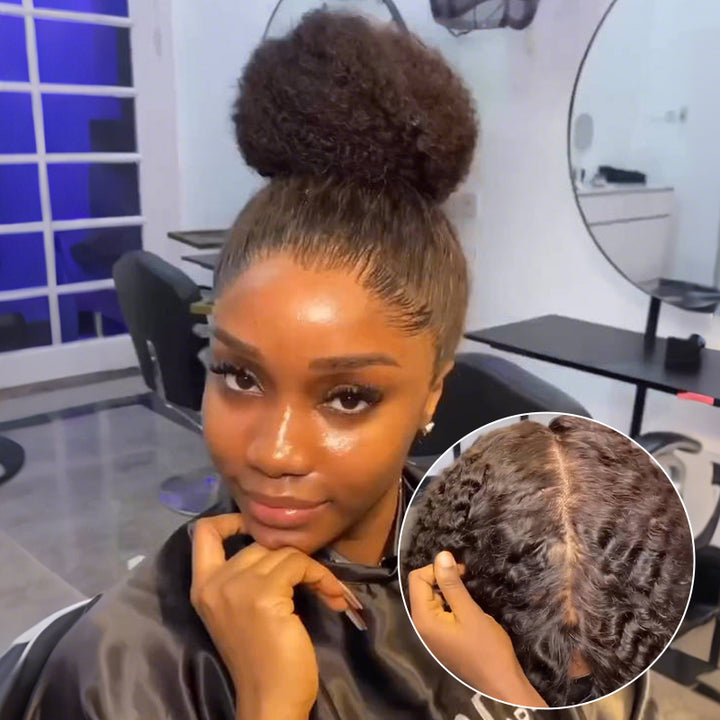 SZC Full Lace Updo Ponytails Buns Friendly Kinky Curly Human Hair Wigs