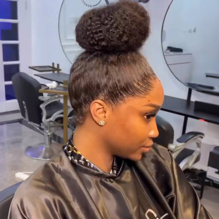 SZC Full Lace Updo Ponytails Buns Friendly Kinky Curly Human Hair Wigs