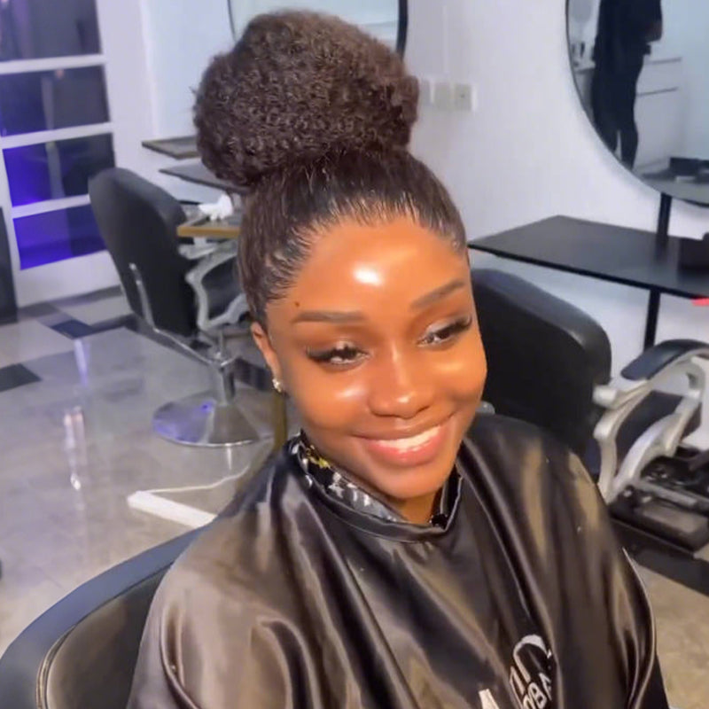 SZC Full Lace Updo Ponytails Buns Friendly Kinky Curly Human Hair Wigs