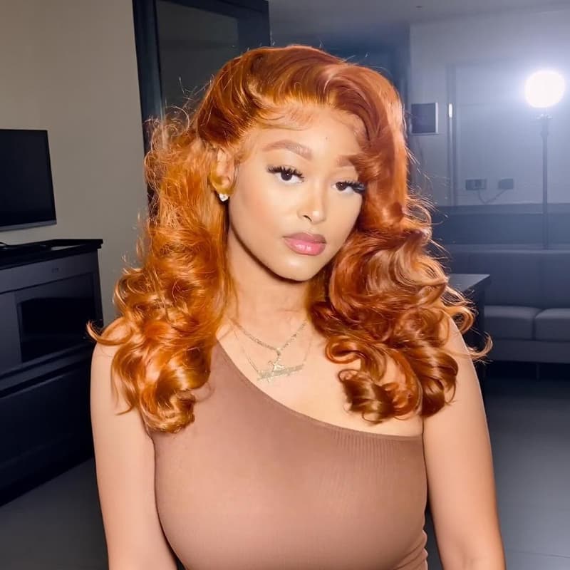 SZC Ginger Orange Loose Wave Curls 300 Density 13x4 Lace Front Human Hair Wigs