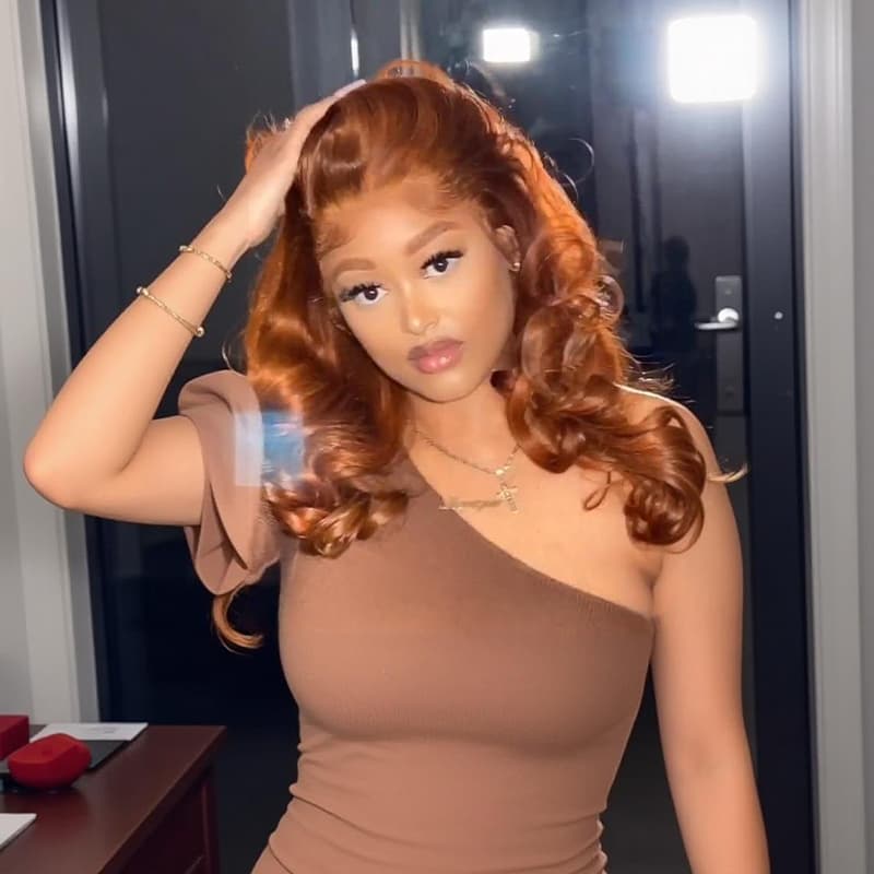 SZC Ginger Orange Loose Wave Curls 300 Density 13x4 Lace Front Human Hair Wigs