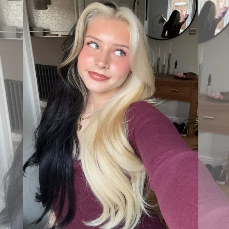 SZC Half Blonde Half Black Skunk Stripe 13x4 Lace Front Virgin Human Hair Wigs