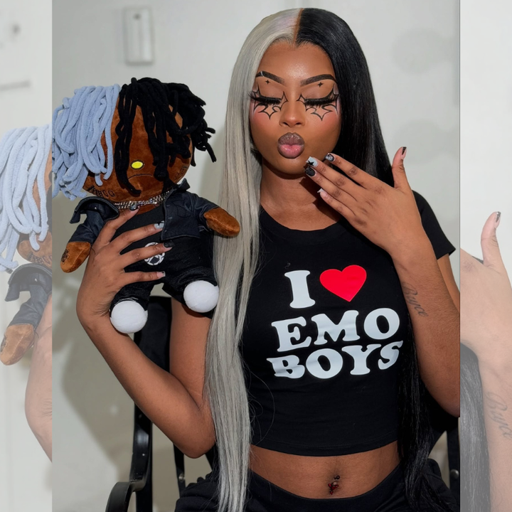 SZC Halloween Cosplay Half Gray Half Black 13x4 Lace Front Virgin Human Hair Wigs