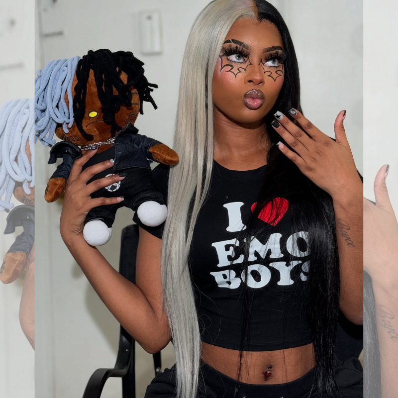 SZC Halloween Cosplay Half Gray Half Black 13x4 Lace Front Virgin Human Hair Wigs