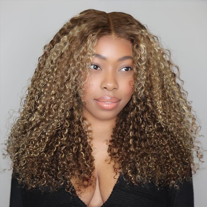 SZC Honey Brown Highlight 13x4 Lace Front Virgin Human Hair Wigs 200 Density